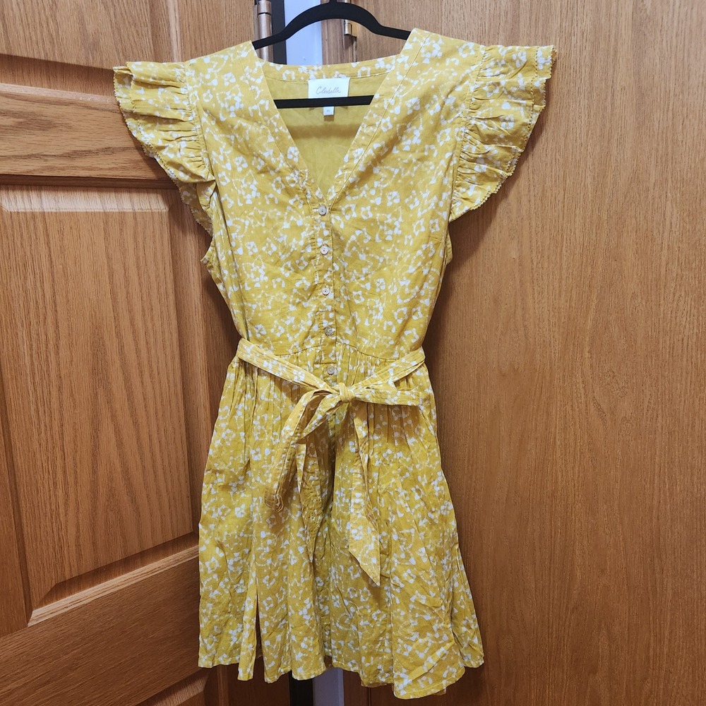 Cleobella Yellow Floral Ruffle Sleeve Tie Waist Midi Dress XL